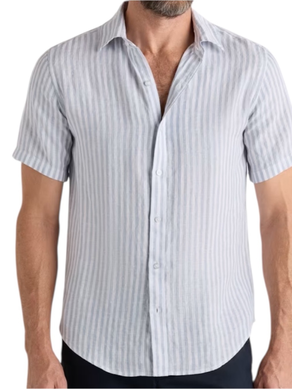 Quince 100% European Linen Relaxed Short Sleeve blue & white striped Shirt L NWT